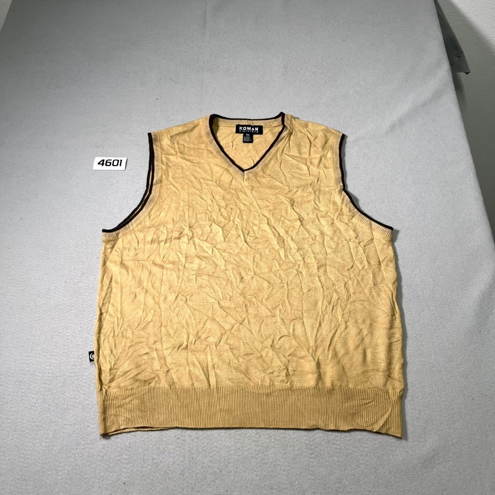 Koman Since 1974 Sweater Vest Men 4XL Tan Acrylic Ribbed Hem V Neck Pullover
